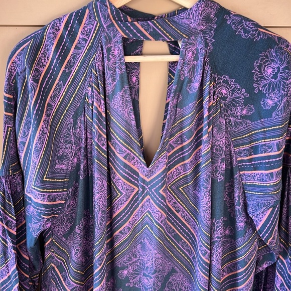 Free People Boho Indy Floral Cutout Choker Tunic Top sz S - Picture 3 of 11